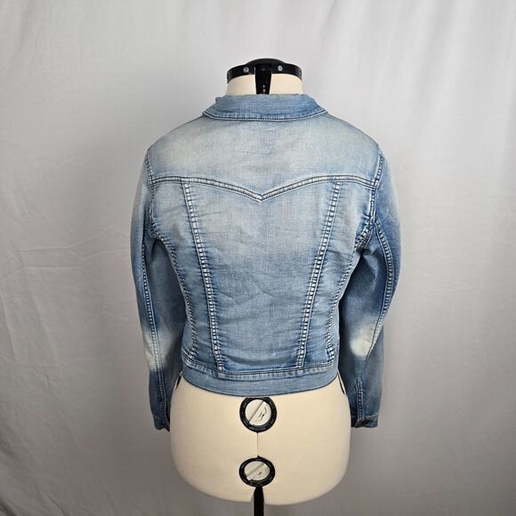 Jessica Simpson Cropped Jean Jacket Women's L Blue Acid Wash - Picture 9 of 16